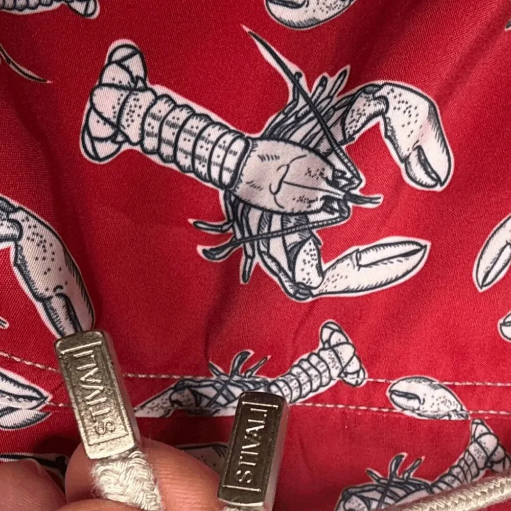 Stivali Men's Lobster Print Drawstring Swim Trunks‎ Shorts Red White Size XXL
